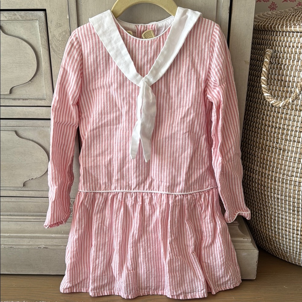 Pink and White Striped Long Sleeve Dress